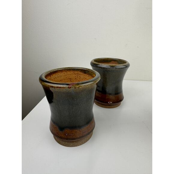 Brown Green Ceramic Hand Thrown Pottery Decorative Cup & Teapot Tea Set 3-Piece - Picture 5 of 12